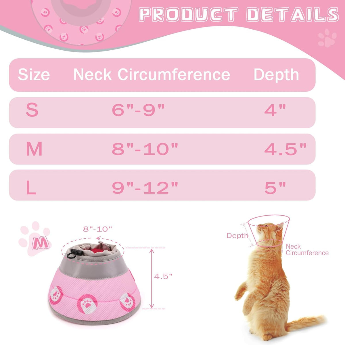 Cat Cone Collar Soft to Stop Licking After Surgery Cat Recovery Collar for Small Large Cats