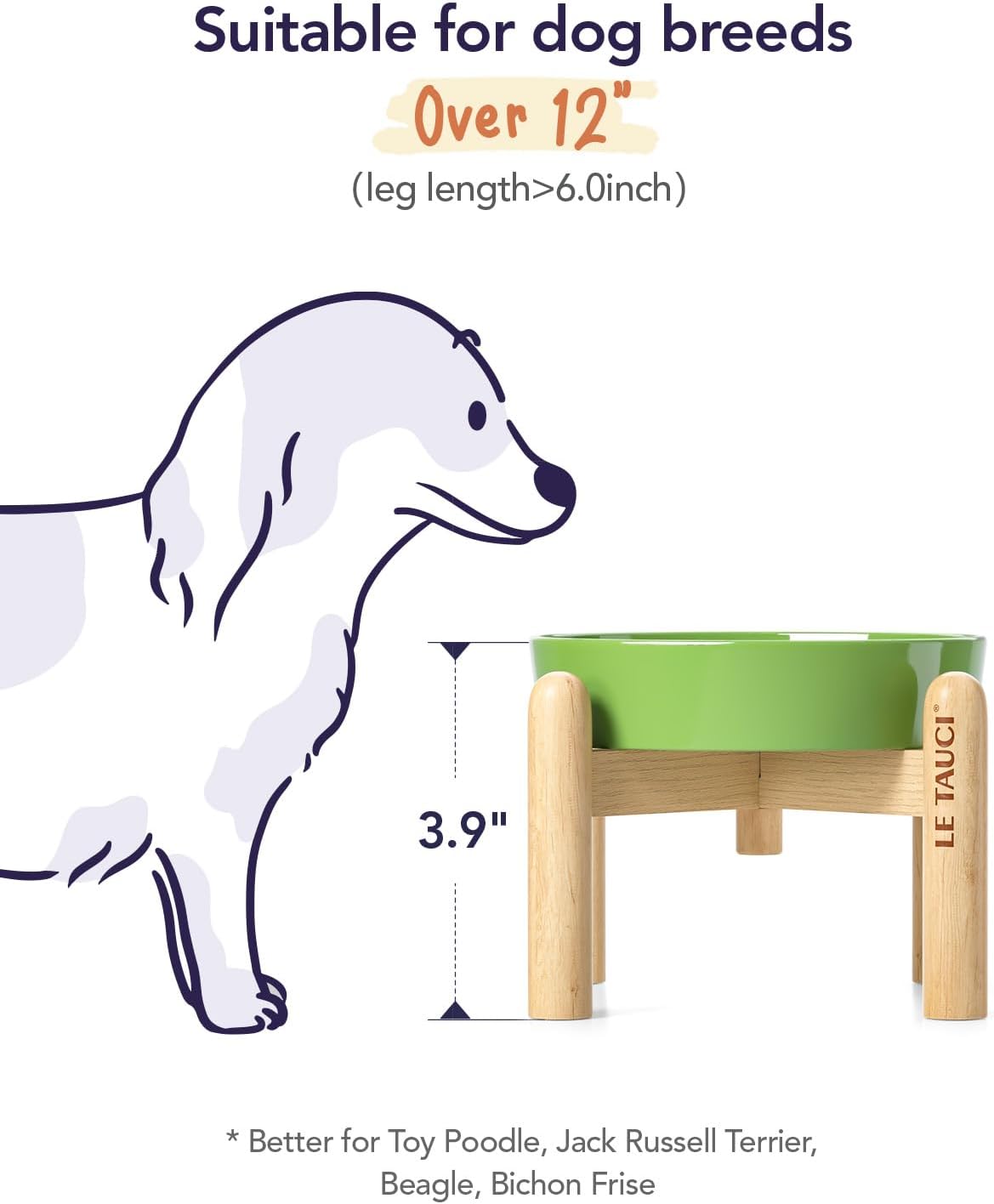 LE TAUCI Ceramic Slow Feed Dog Bowls, Elevated for Small Breeds, Anti-Gulping, Non-Slip, 6 inch