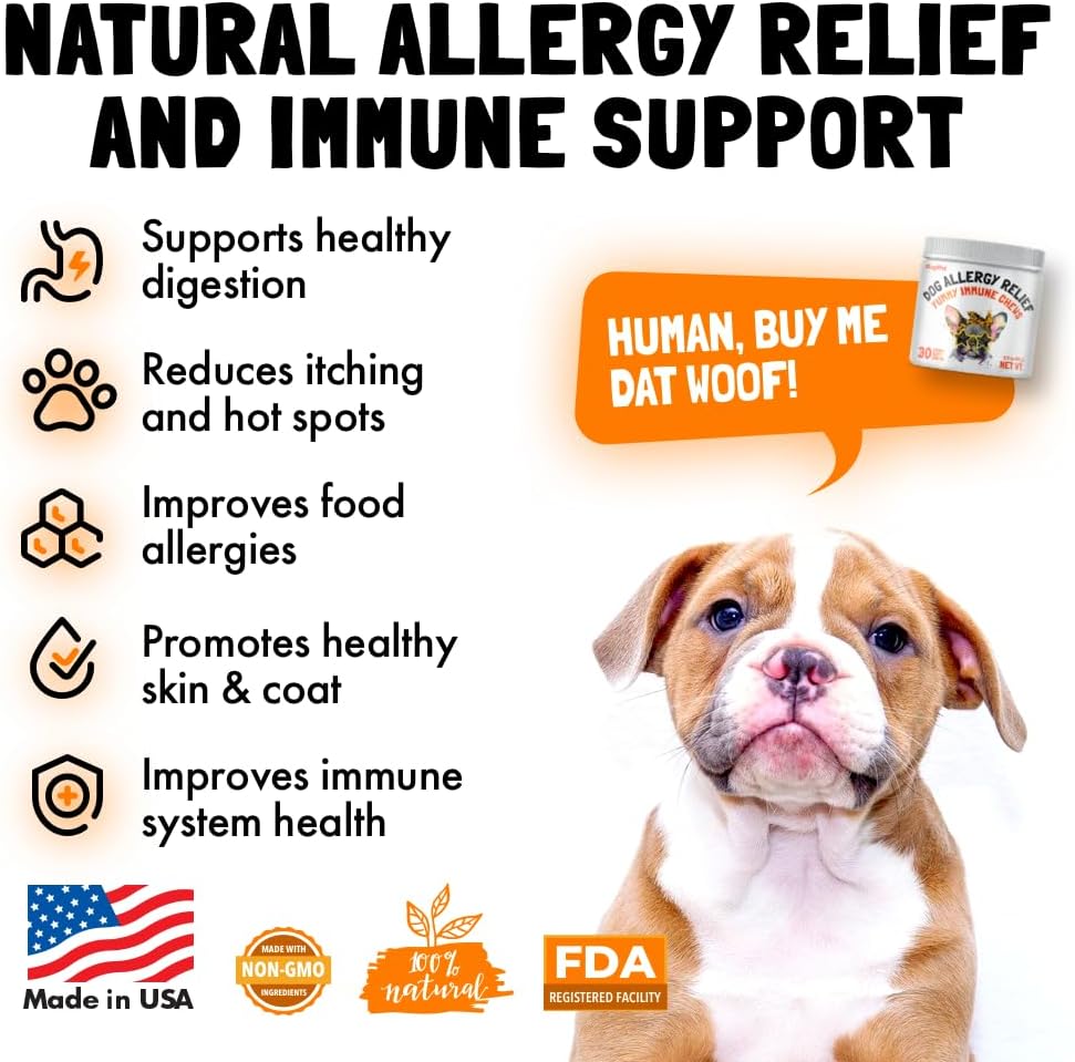Allergy Relief Chews for Dogs & Immune & Digestive Supplement with Wild Salmon Oil Kelp Colostrum