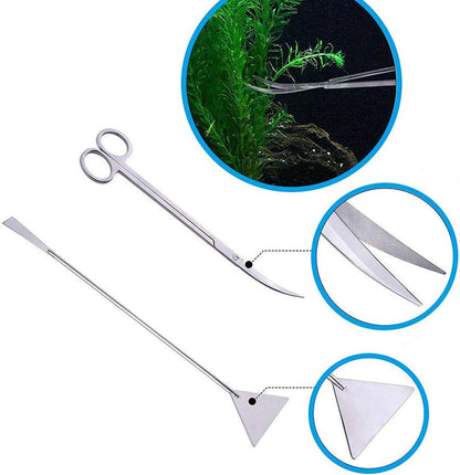 15in Aquascaping Tools, 4 in 1 Long Aquarium Tweezers Scissors Spatula, Stainless Steel Aquatic