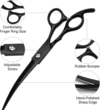 Professional Dog Grooming Scissors Set Stainless Steel Dog Grooming Kit - Thinning, Curved Scissors