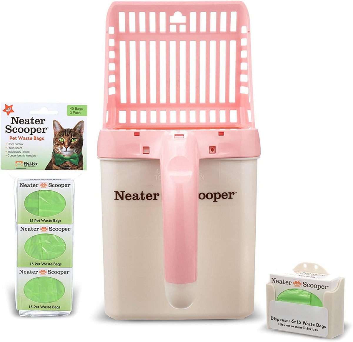 Neater Pet Brands Neater Scooper Standard Cat Litter Scoop, 60 Refill Bags – Mess-Free Cat Litter