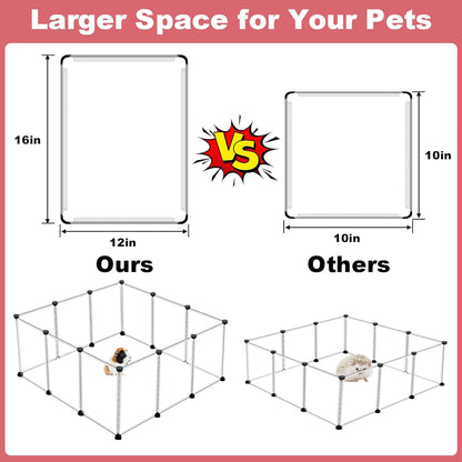 12 Panels Transparent Small Animals Playpen,48" x 24" x 16" Portable Pet Playpen,Plastic