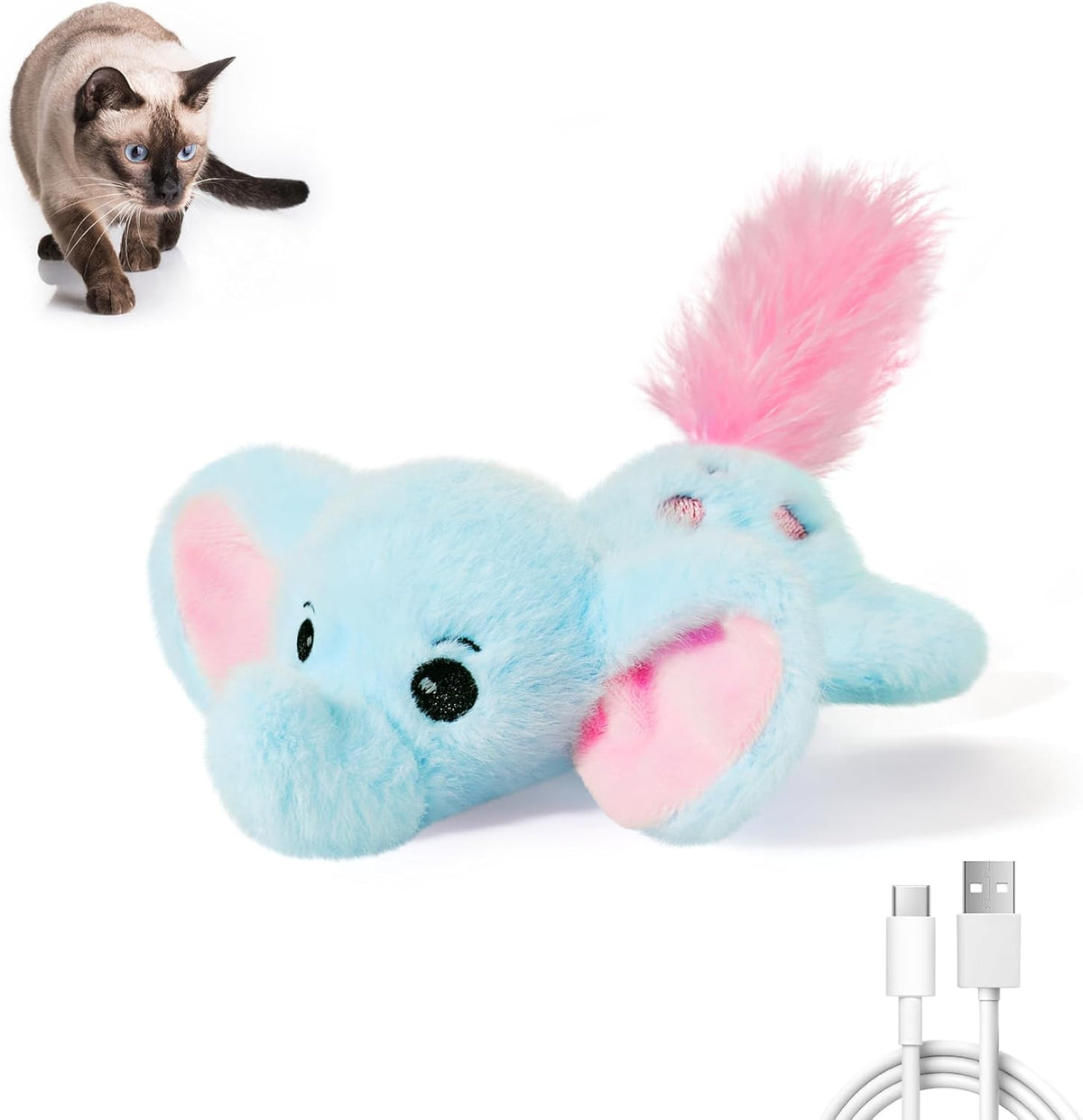 Potaroma Cat Toys Flapping Elephant, Interactive Realistic Kitten Toy Stuffed with Catnip and