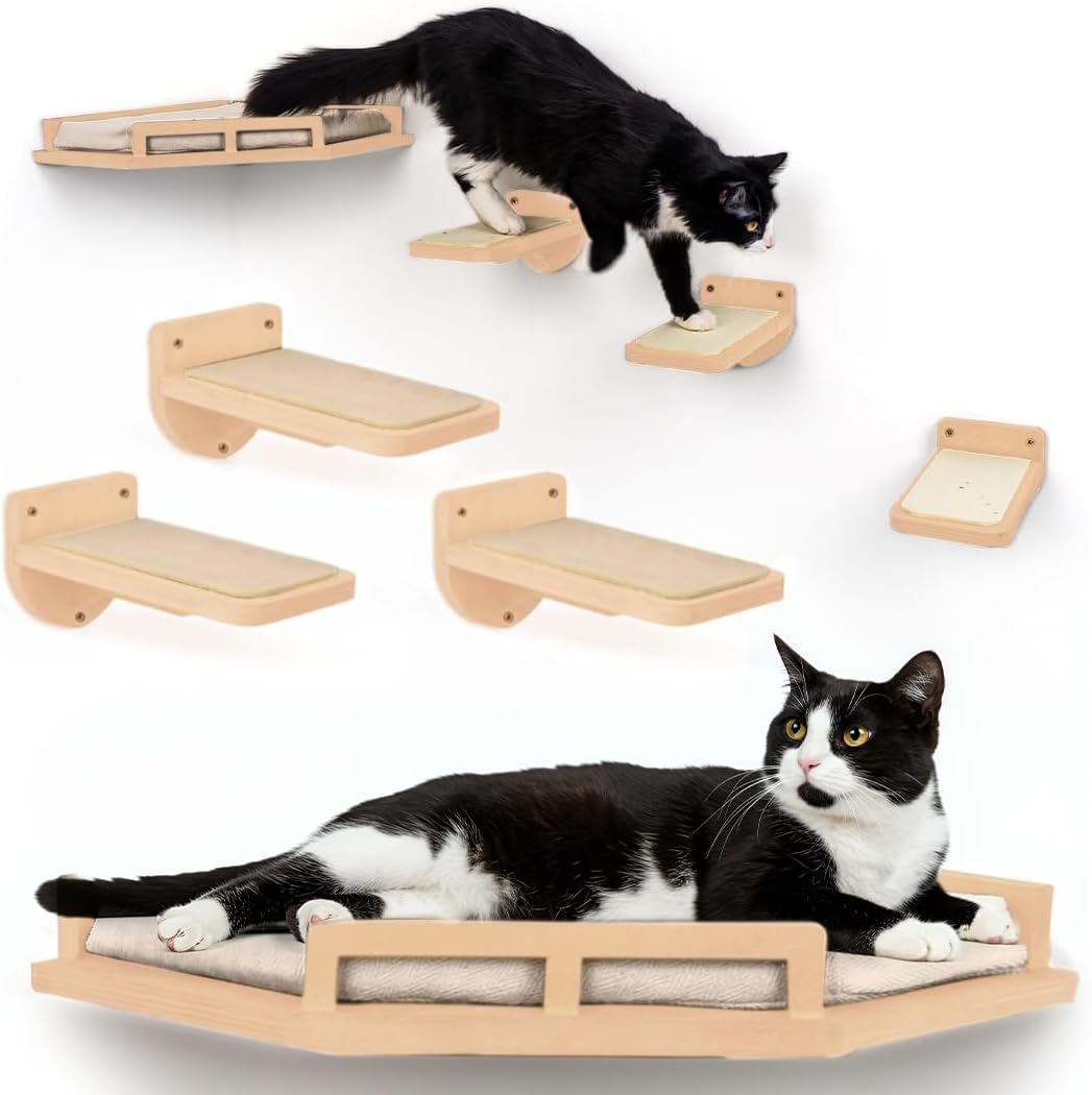 INICIO Cat Wall Shelves - Modern and Durable 3 Step Cat Furniture for Wall - Stylish Birch Floating