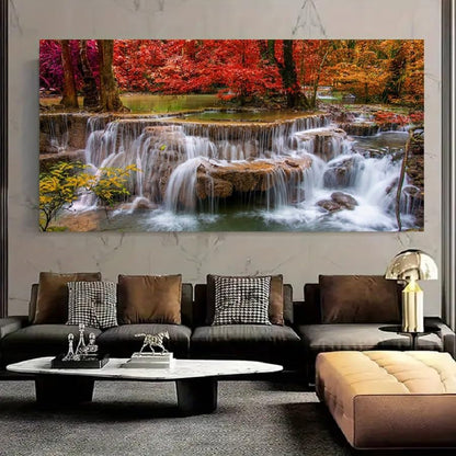Yxbhhym Landscape Canvas Wall Art Waterfall Painting -Trees Forest Picture Prints-Fall Scenery