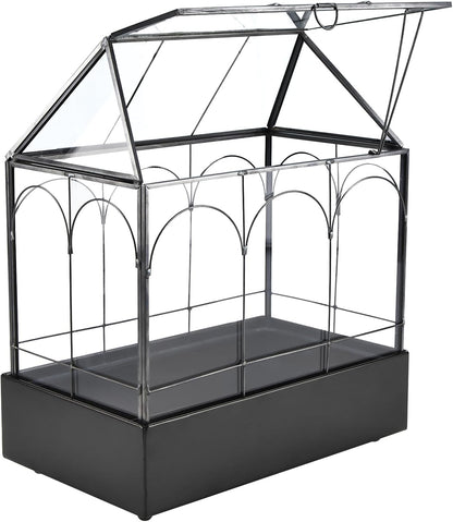 HighFree Glass Terrarium with Metal Tray, Glass Greenhouse Terrarium Kit for Succulents, Cacti