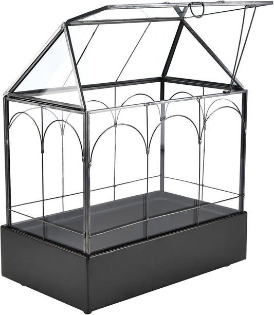 HighFree Glass Terrarium with Metal Tray, Glass Greenhouse Terrarium Kit for Succulents, Cacti