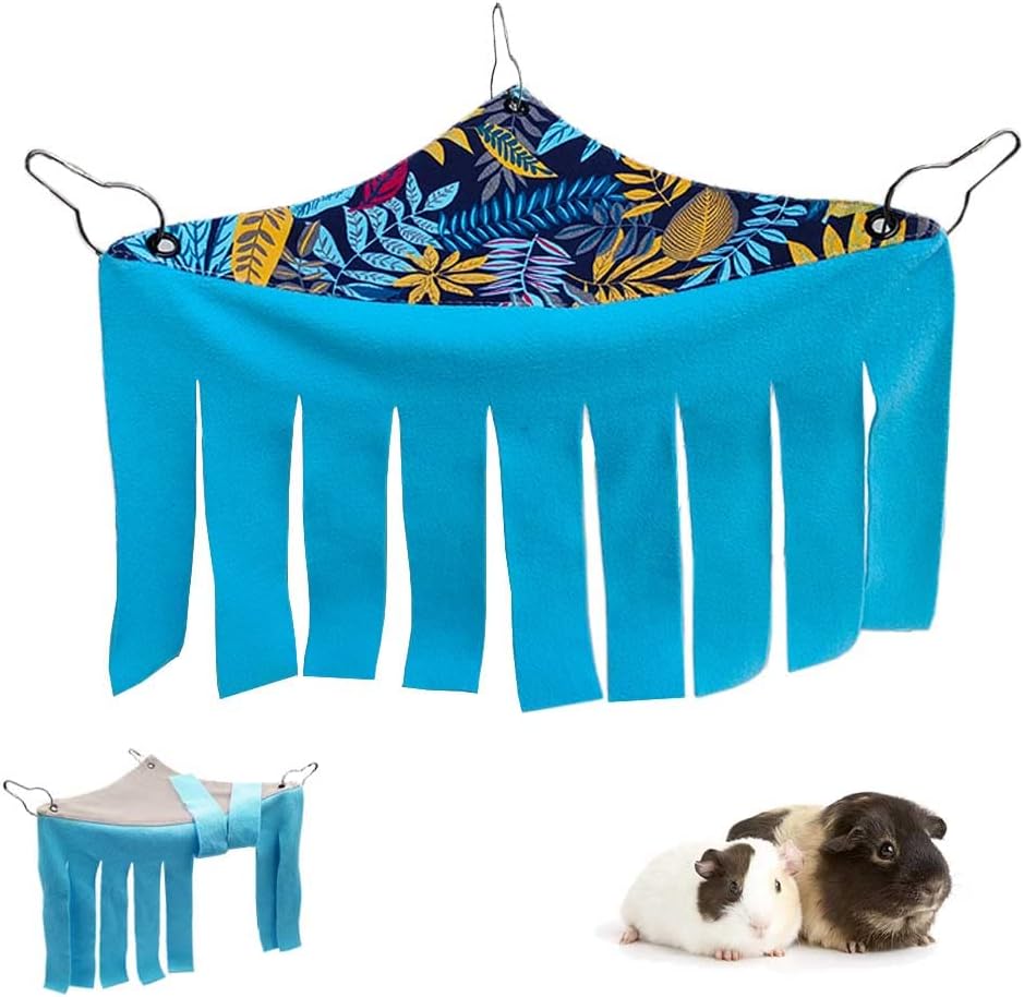 RIOUSSI Guinea Pig Hideout Hideaway Corner Fleece Toys Cage Accessories with Reversible Sides, Blue