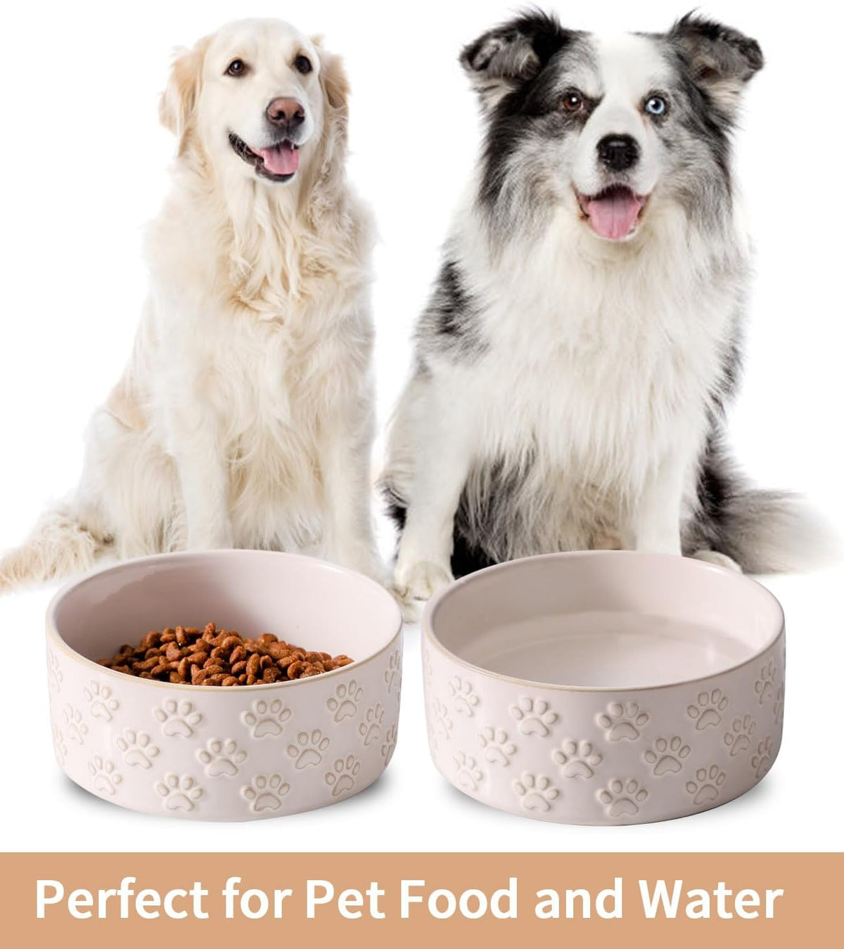 UBEE Ceramic Dog Food Bowl Set of 2, 6.1 inch Dog Dish Bowl with Paw Pattern, Pet Food Water Dish
