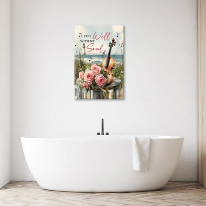 Violin Pictures Wall Art, Music Rustic Country Inspirational Bathroom Wall Decor, Coastal