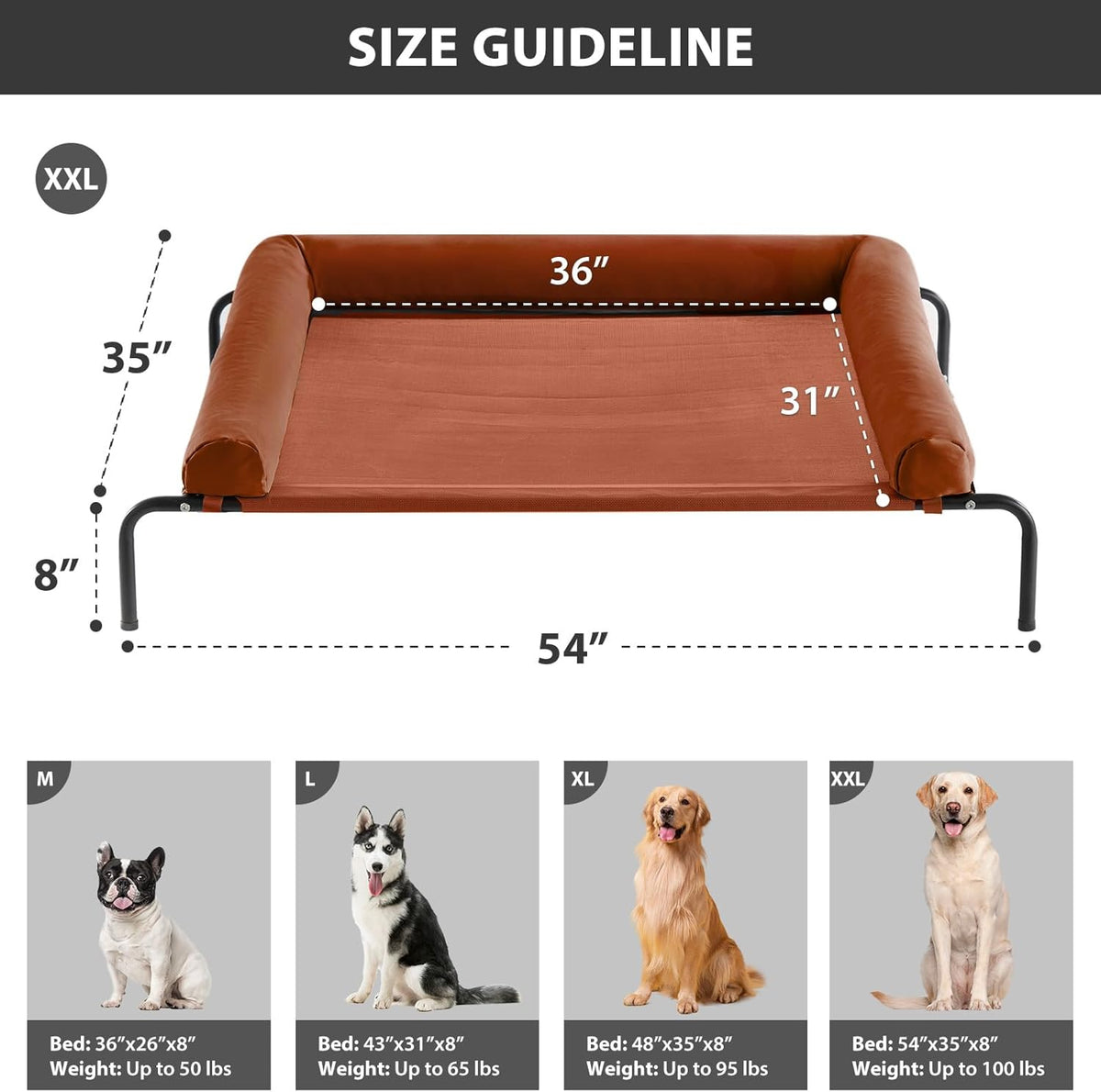 RRPETHOME Large Elevated Cooling Dog Bed, Raised Cot Beds for Large Dogs, Elevated Outdoor Dog Bed