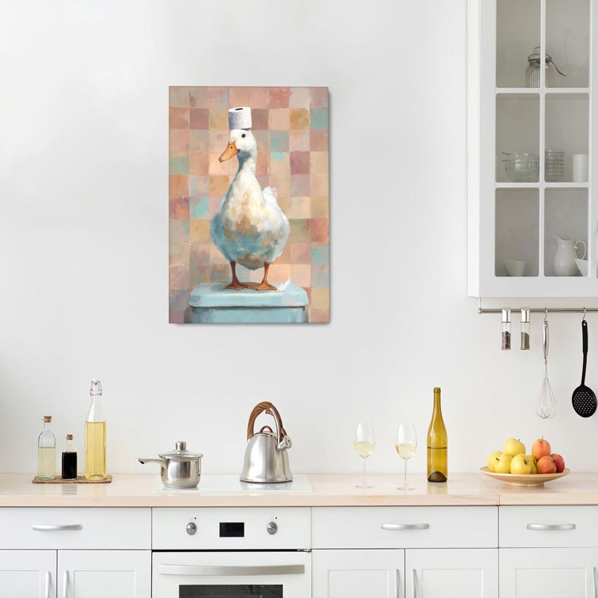 Funny Duck Bathroom Wall Art Cute Duck on Toilet Canvas Wall Decor Funny Quirky Farm Animal