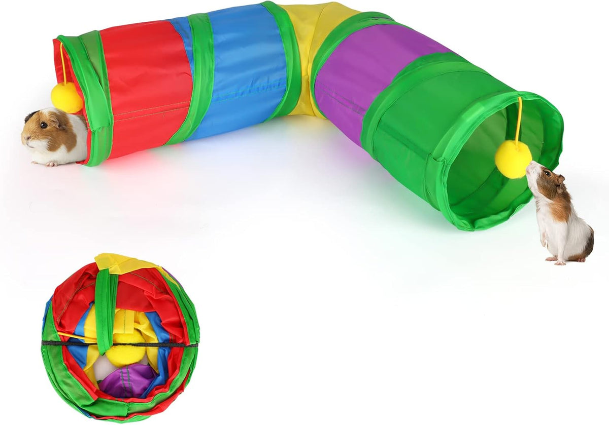 Rypet Guinea Pig Tunnels and Tubes Collapsible 2 Way and L-Type Tunnel with Interactive Ball Small