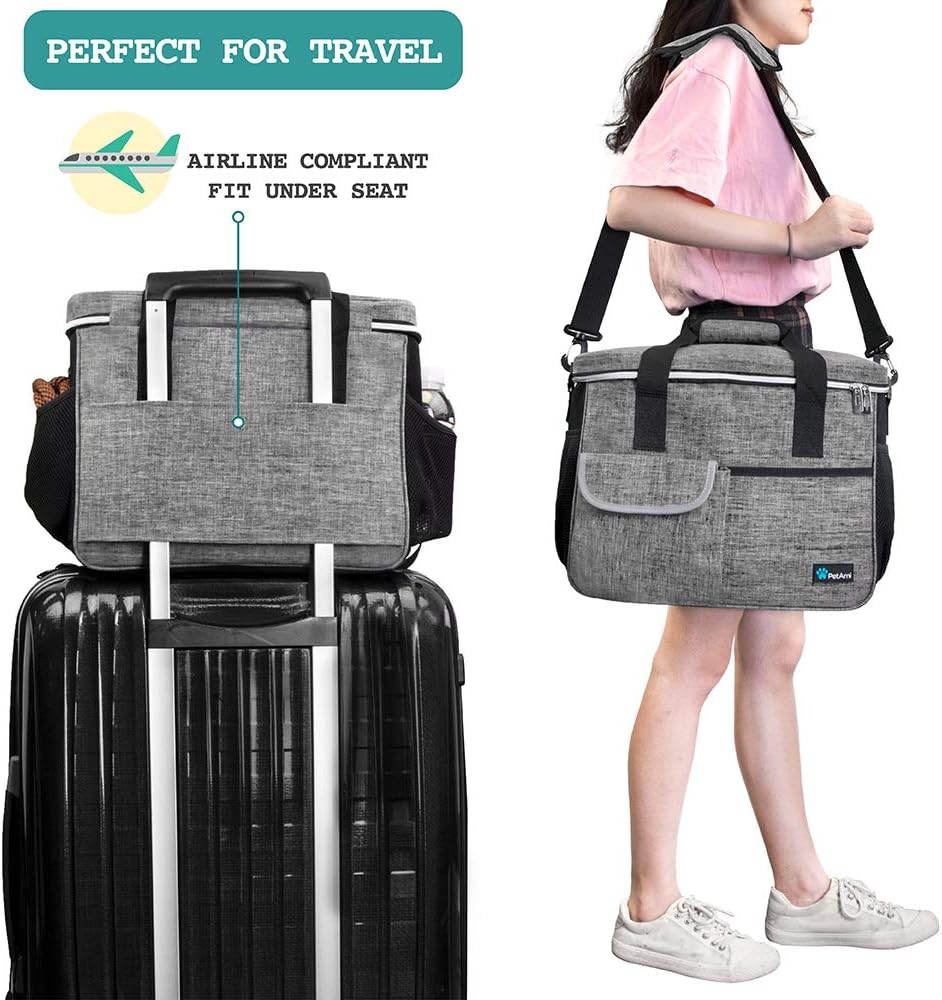 PetAmi Dog Travel Bag - Organizer with Food Container, Bowls & Accessories for Weekend Camping, Cat