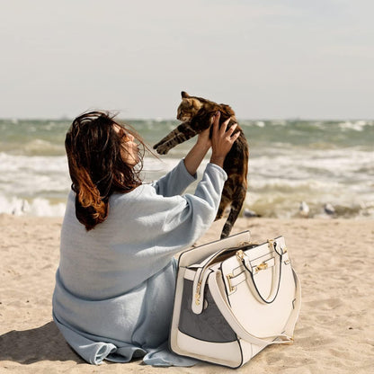 Fashion Pet Carrier Dog Cat Carrier Purse Soft-Sided Leather Handbag Pet Tote Bag for Small Dogs