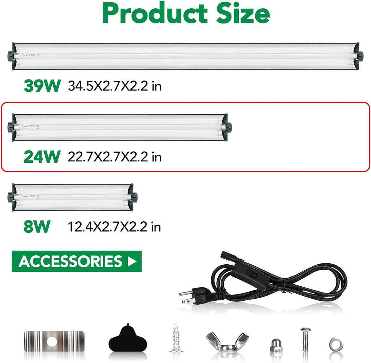 T5 Reptile Light Fixture Green Combo Kit 24W Light Fixture Reptile Terrarium Hood 10.0 UVB Light