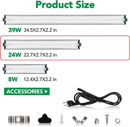 T5 Reptile Light Fixture Green Combo Kit 24W Light Fixture Reptile Terrarium Hood 10.0 UVB Light