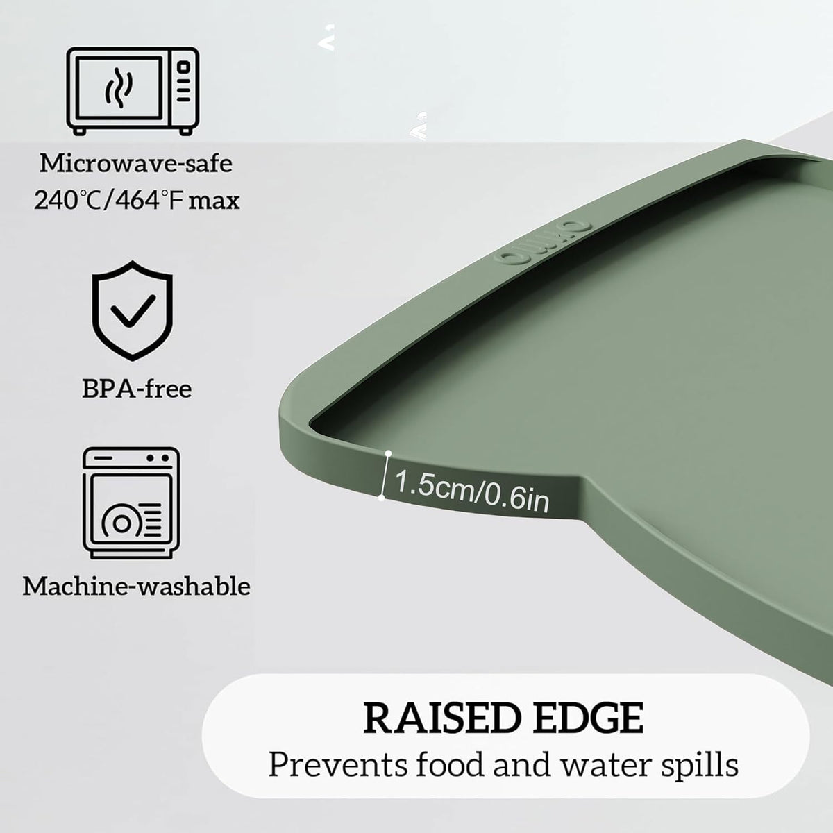 OHMO Dog Food Mat(Sage Green, 24 * 15'') w/Residue Collection Pocket Silicone Pet Feeding Mat for