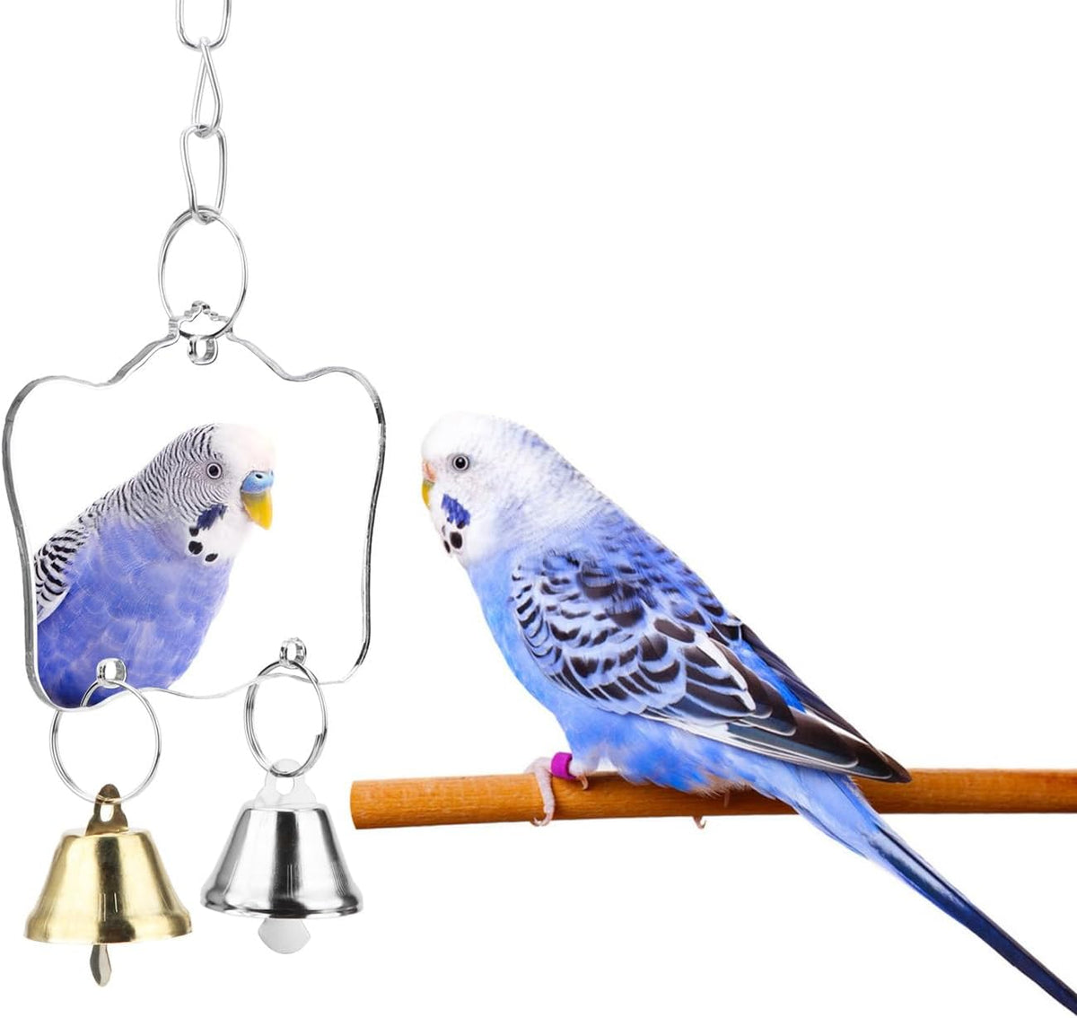 Hypeety Pet Bird Mirror Toy with Bells Hanging Toy for Parakeet Cockatiel Conure Lovebirds Finch