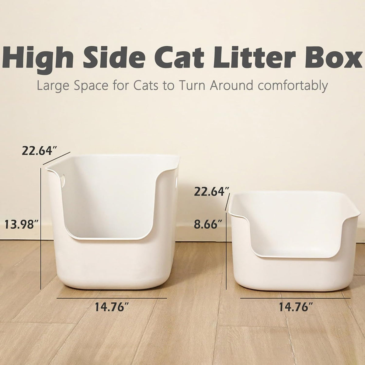 SpaceTime Extra Large Litter Box with High Sides,22.64"×14.76"×13.98" XL Multi Cat Litter Pan for