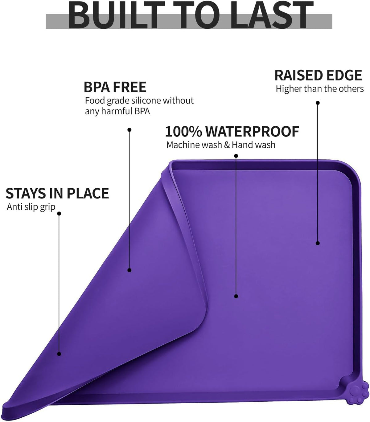 Waterproof Pet Feeding Mat with High Raised Edges, Heavier and Thicker Placemats for Cat Dog Water