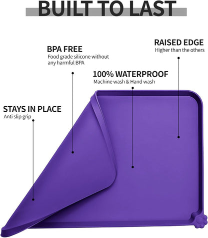 Waterproof Pet Feeding Mat with High Raised Edges, Heavier and Thicker Placemats for Cat Dog Water