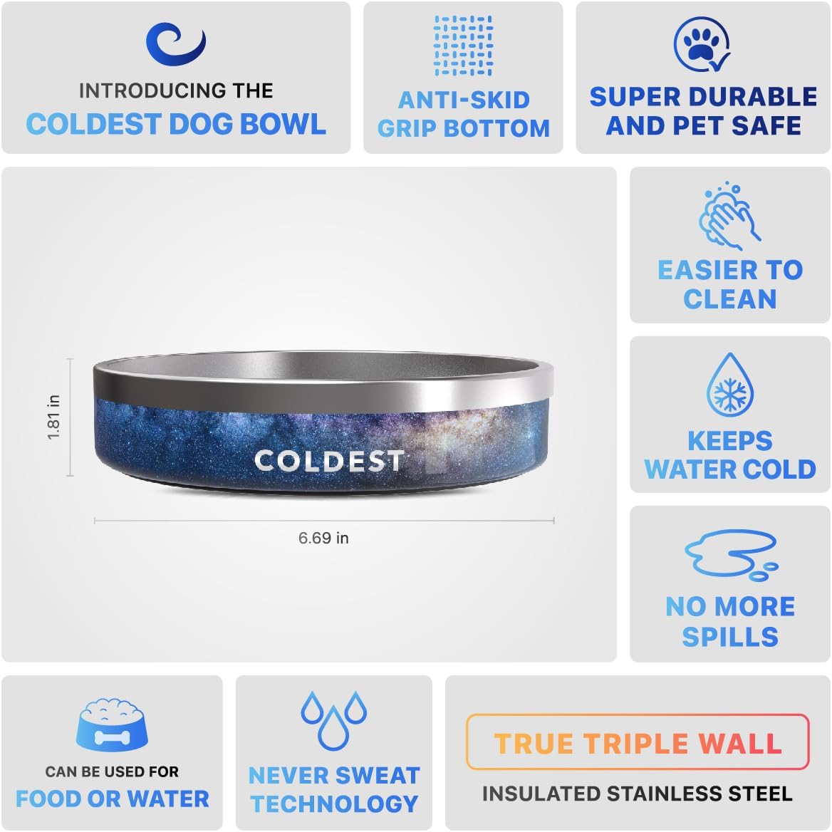 Coldest Dog Bowl - Anti Rust Metal, Non Slip, 3 Layers Insulated Stainless Steel Dog Bowls - Spill