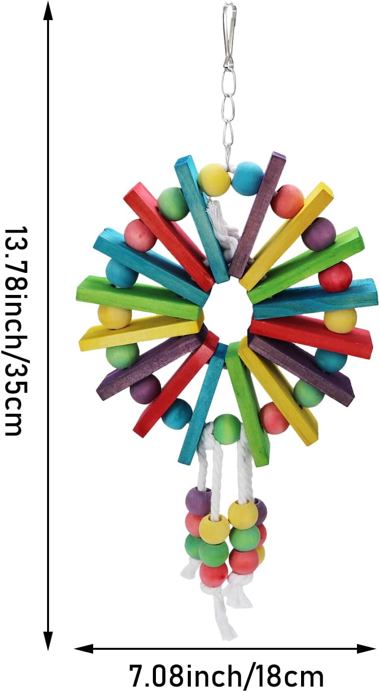 Parrot Hanging Chew Toy Bird Bite Swing with Colorful Wood Beads Bells for Parrot Macaw African