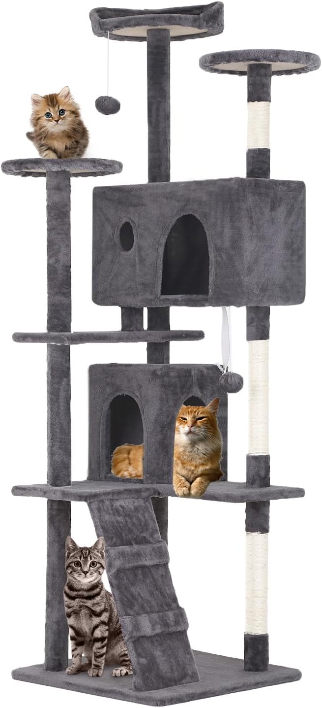 FDW Cat Tree 70in Cat Tower Multi-Level Durable Cat Scratching Post & Cozy Fun Cat Jumping Platform