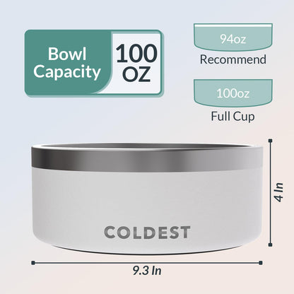 Coldest Dog Bowl - Anti Rust Metal, Non Slip, 3 Layers Insulated Stainless Steel Dog Bowls - Spill