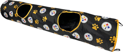 NFL Pittsburgh Steelers Cat Tunnel Tube Toy with Plush Football Catnip and Feathers Collapsible