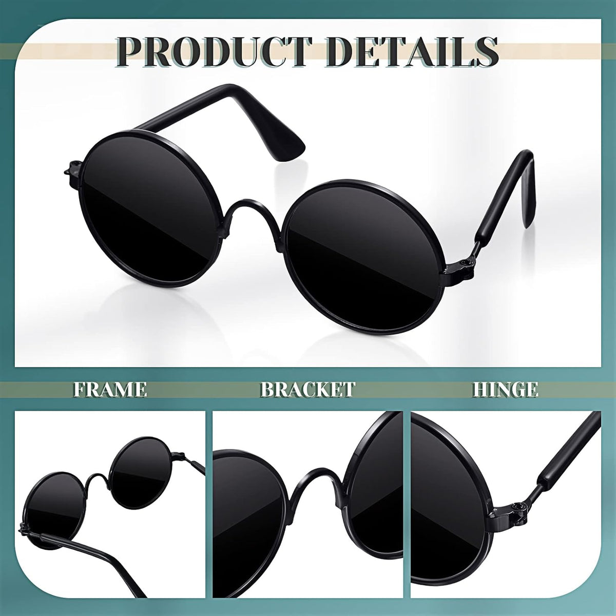 Dog Sunglasses Retro Pet Glasses Doll Glasses Classic Round Dog Glasses Metal Cat Puppy Eye Wear