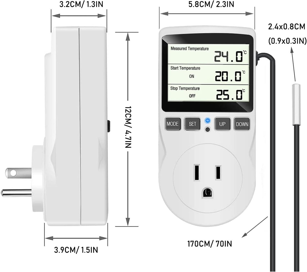 KABASI Digital Temperature Controller, LCD Screen Heating Cooling Reptile Thermostat with Sensor