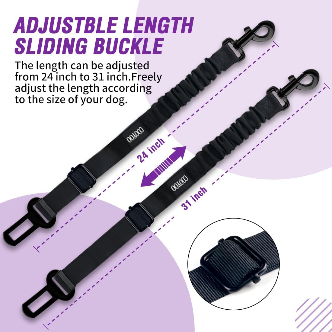 COOYOO Dog Seat Belt,Retractable Dog Car Harness Seat Belt for Car Adjustable Nylon Pet Safety Seat