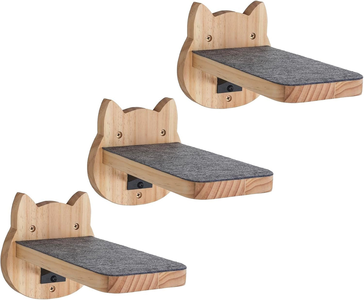 ESPETS Natural Solid Wood Cat Wall Floating Steps Set of 3 - Wall Mounted Wooden Cat Climbing
