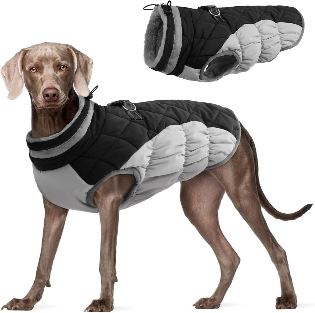 FUAMEY Dog Coat for Large Dogs,Waterproof Dog Winter Jacket with Harness Built in Puppy Cold
