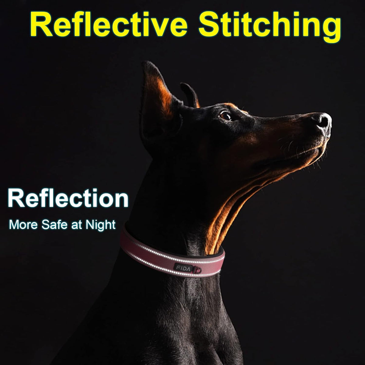 Fida Heavy Duty Dog Collar, Ultra Comfortable Soft Neoprene Padded, Adjustable Reflective Nylon Pet