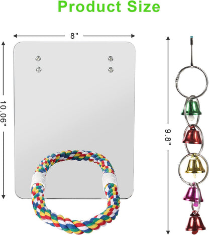 10.6" Bird Mirror with Rope Perch Bird Toys Swing, Comfy Perch for Greys Amazons Parakeet Cockatiel