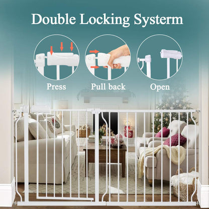 ALLAIBB Extra Wide Pressure Mounted Baby Gate Walk Through Child Kids Safety Toddler Tension White