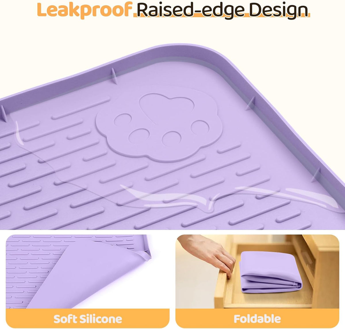 Dog Food Mat, Extra Large 40" x 28" Silicone Pet Feeding Mat with Raised Edge Pet Placemat for