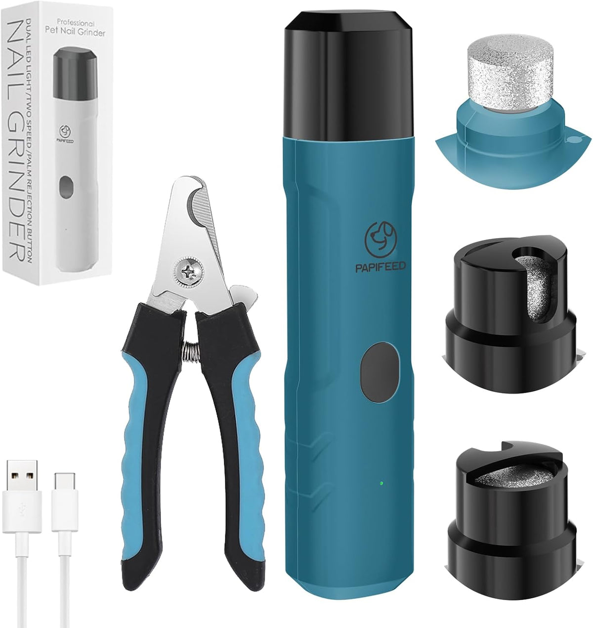 PIPAFFEED Dog Nail Grinder Upgraded with with Dog Nail Trimmers,2 LED Lights, 3-Speed Rechargeable