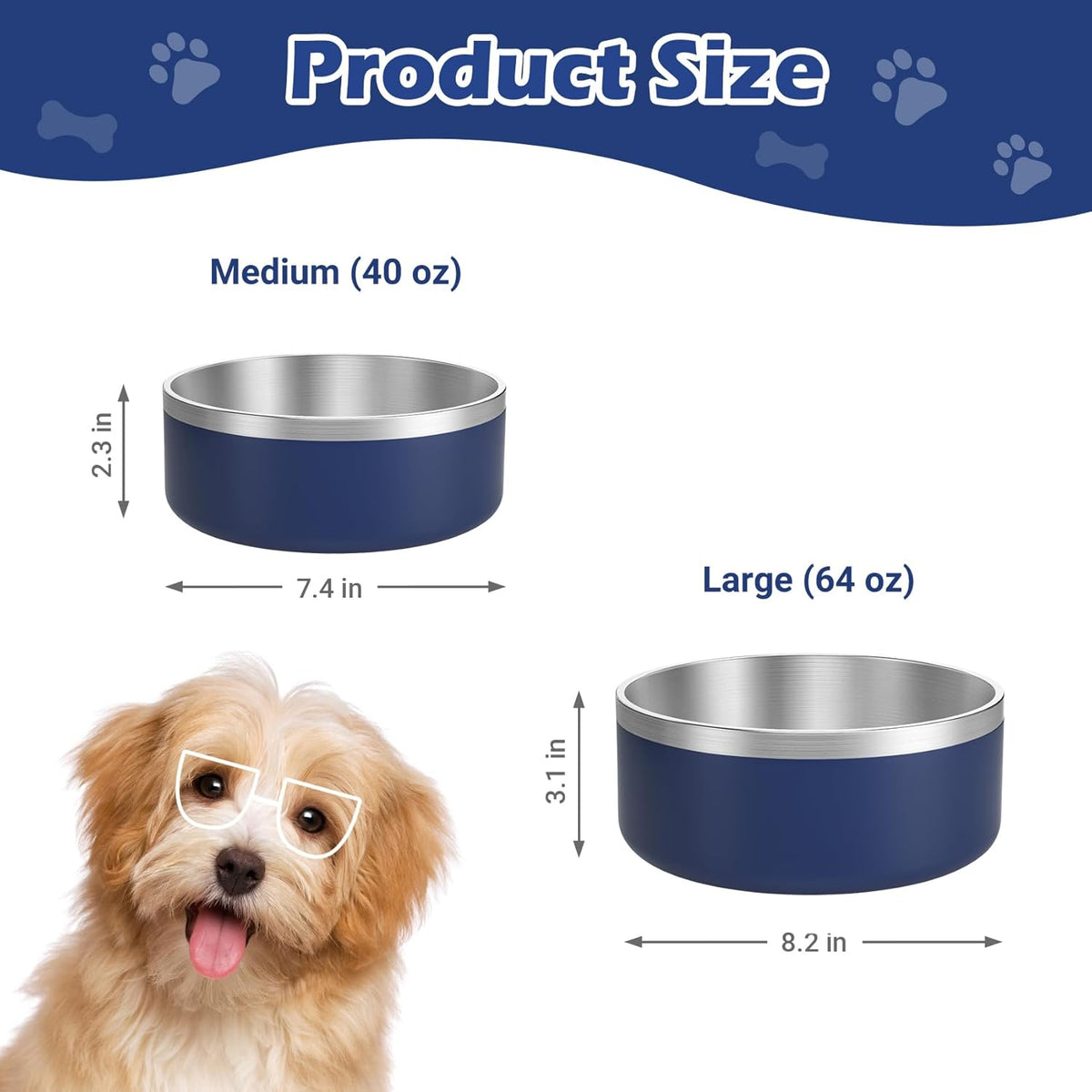 LIANLAI Dog Bowls, Rust-Resistant Stainless Steel Dog Bowls, Spill Proof Double Puppy Dishes for