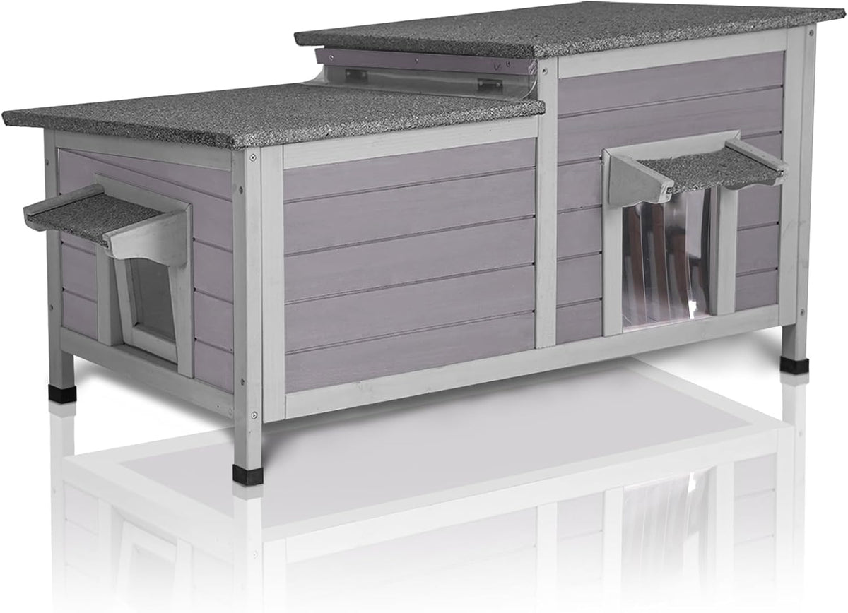 GUTINNEEN Outdoor Cat House Weatherproof Feral Kitty Shelter for Winter Cat Condo with Large