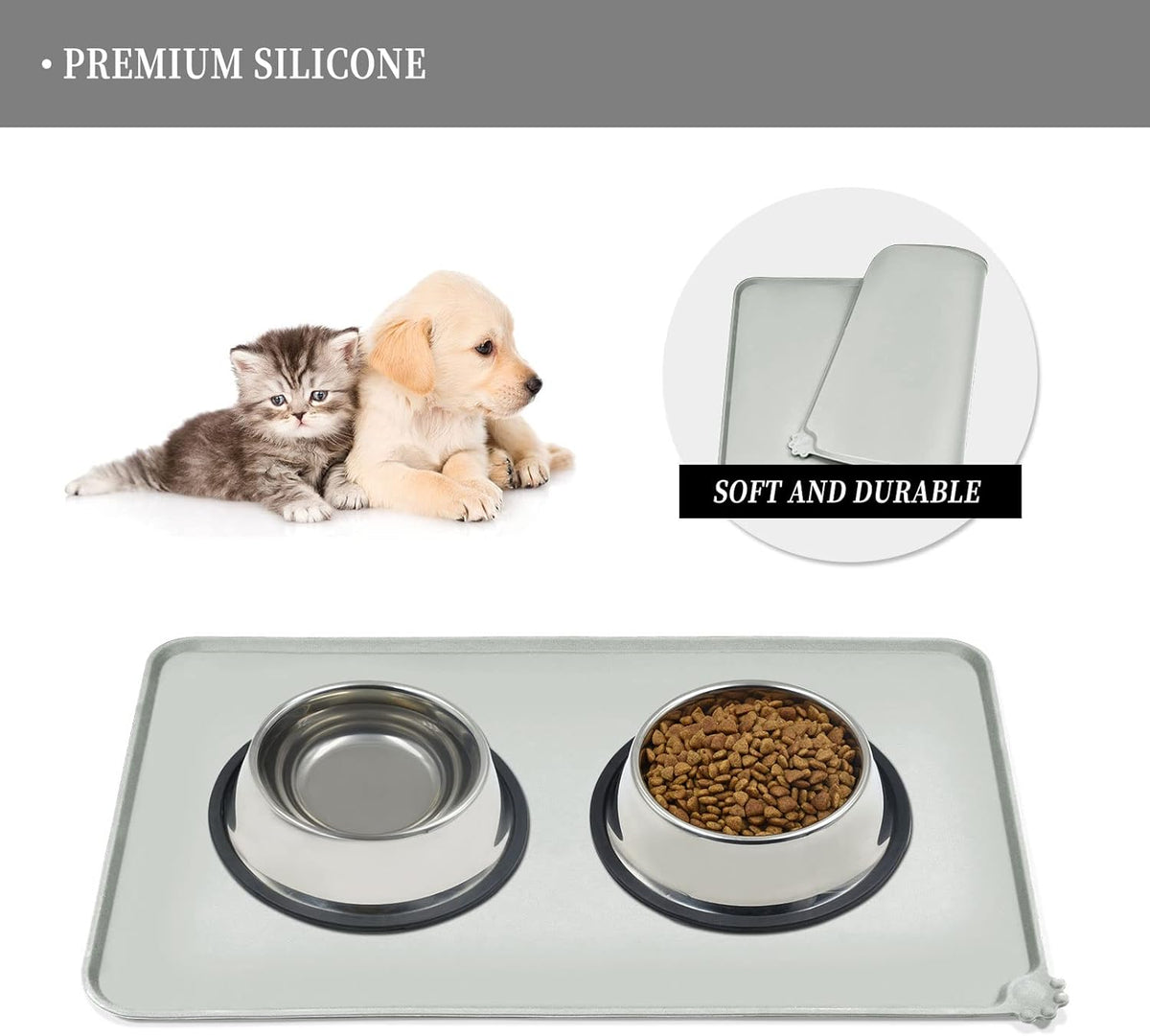 Waterproof Pet Feeding Mat with High Raised Edges, Heavier and Thicker Placemats for Cat Dog Water