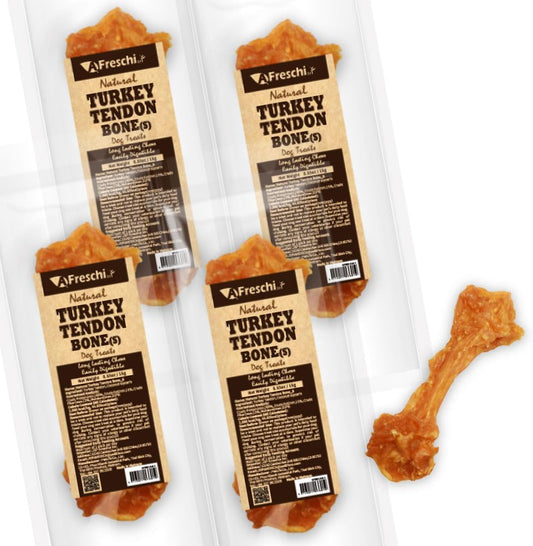 Afreschi Natural Turkey Tendon Bone (S) Pack of 4, Dog Treats for Signature Series, All Natural