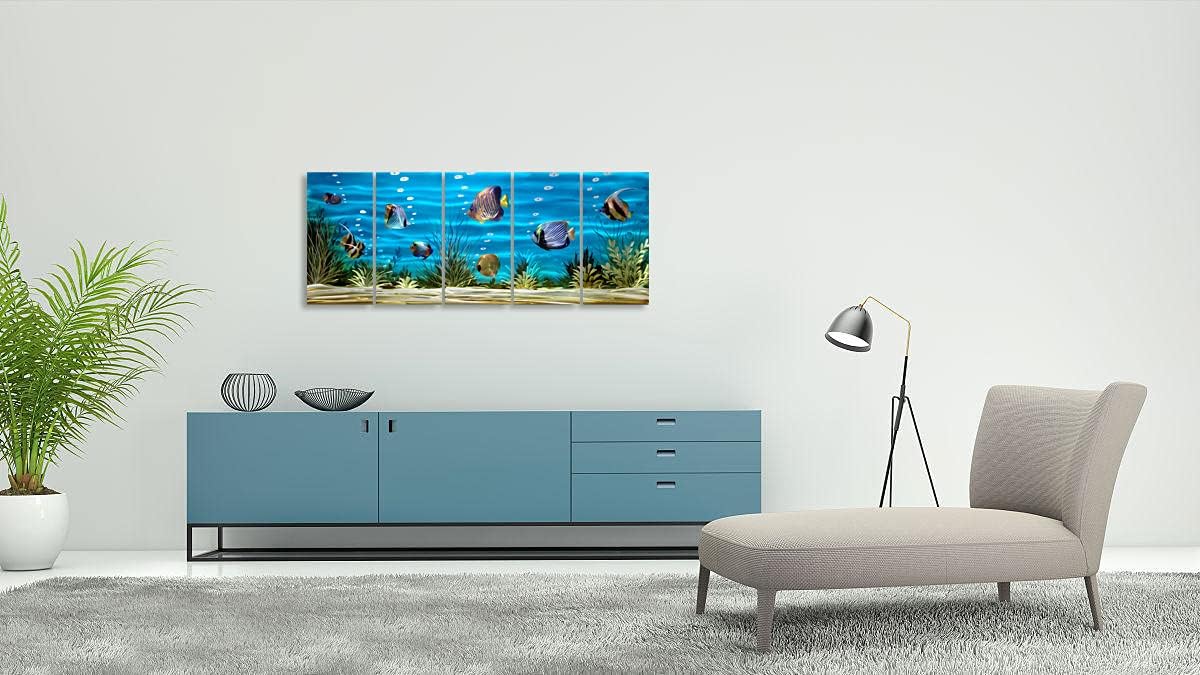 SYGALLERIER School Of Fish Metal Wall Art Handcrafted 3D Coastal Aluminum Artwork Modern Abstract