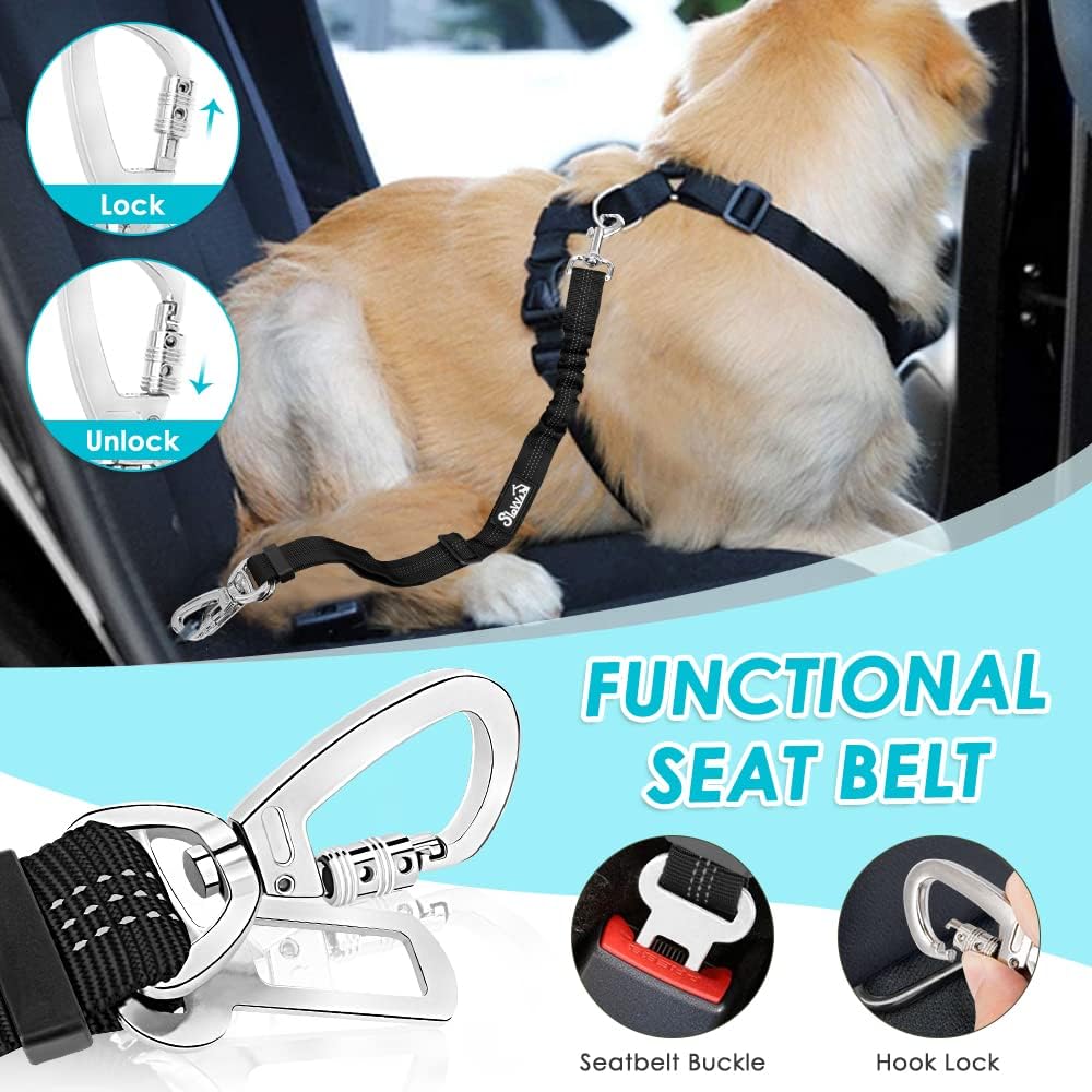 SlowTon Dog Seat Belt Harness for Car, Dog Car Harness Adjustable Mesh Breathable & Dog Seatbelt