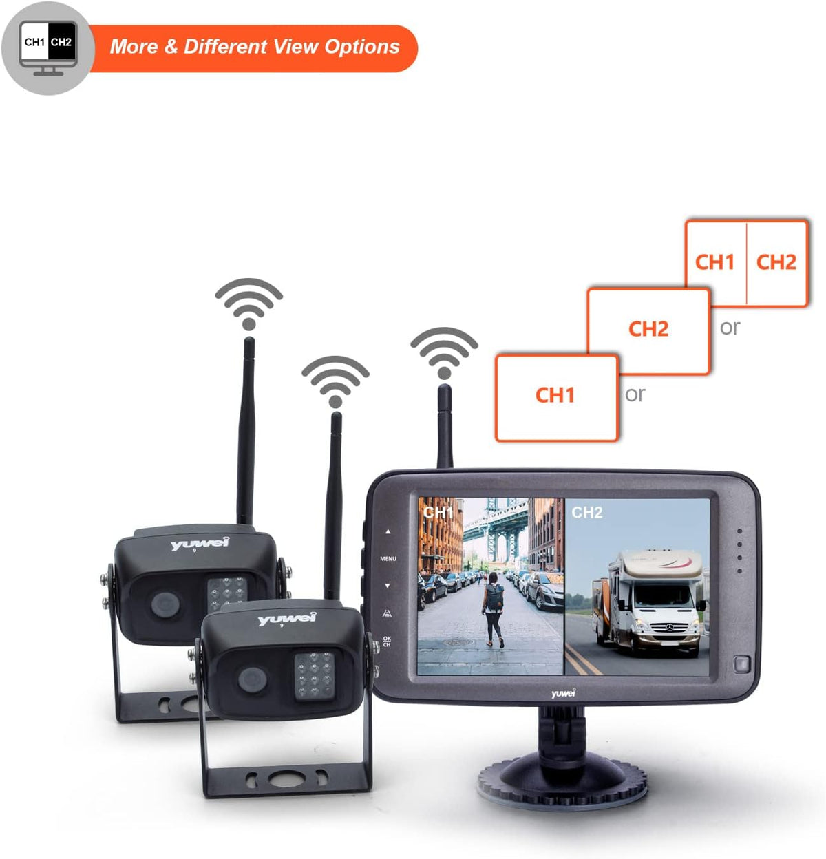 Wireless Backup Camera with 5 inch Split Screen, Ip69k Waterproof Wireless Rear View Camera with