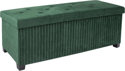 Storage Ottoman Bench, 43 Inch Foldable Ottoman with Legs, Velvet Foot Rest Stool, End of Bed